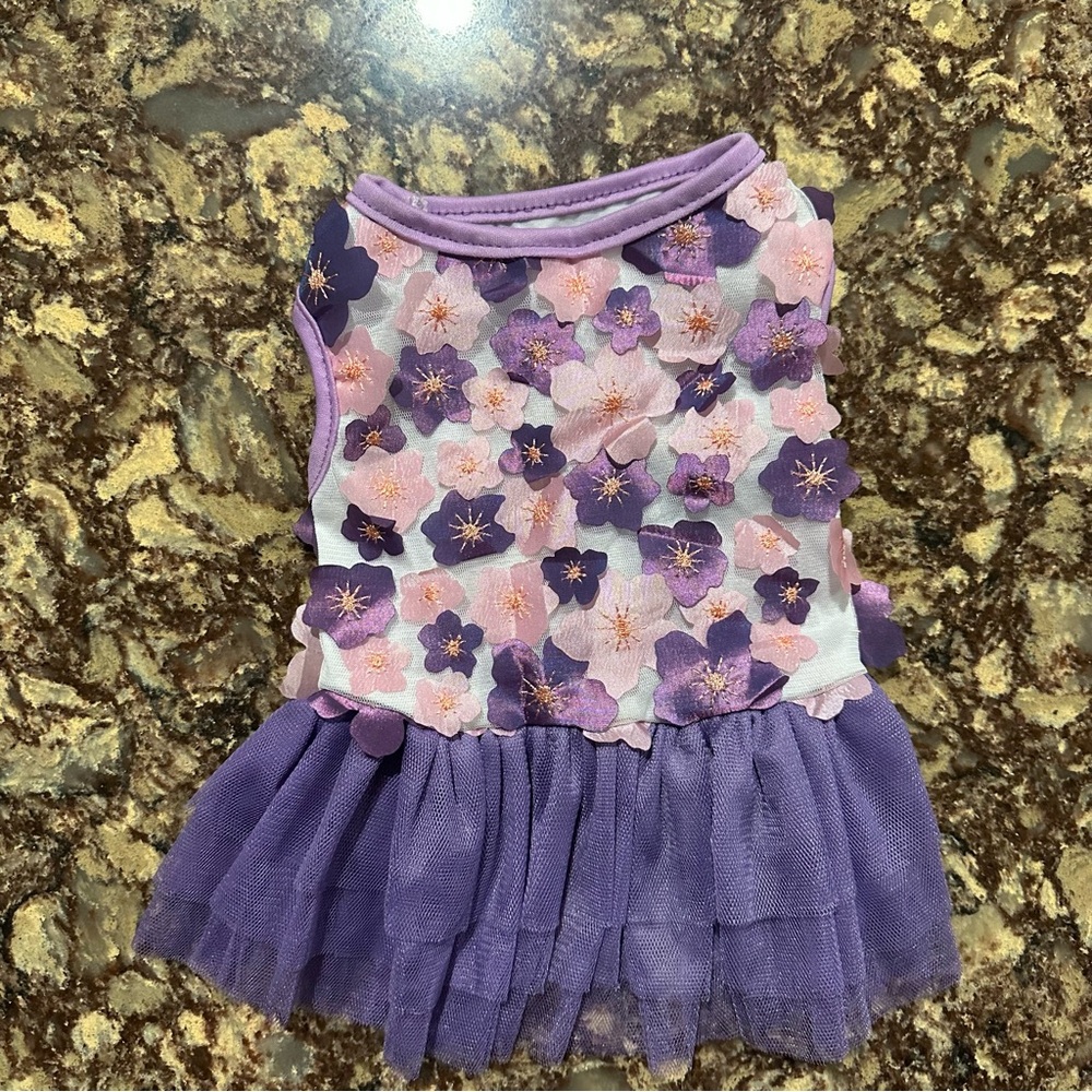 Dog Wear- Floral Purple Dress with Tulle Skirt for small dogs/puppies NWOT